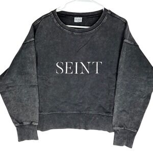 SEINT Acid Washed Oversized Cropped Sweatshirt Black Women's Size Medium NWT